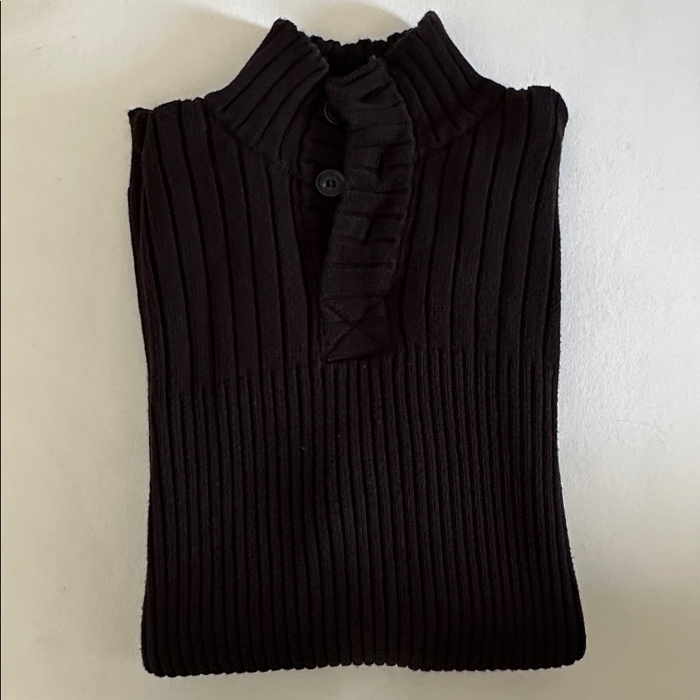Calvin Klein Men's Black Cotton Ribbed Sweater with 1/4 button front Size Small